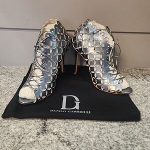 Teal Metallic Lace-Up Heels